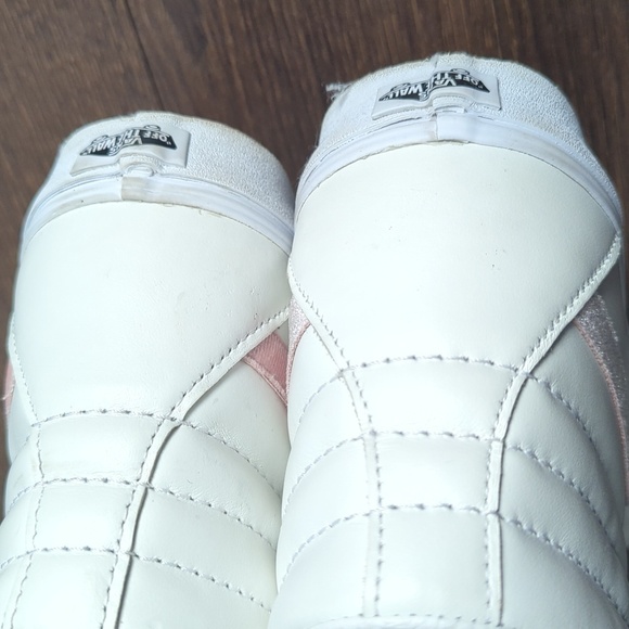 Vans SK8 Classic Hi High White Leather Powder Pink Stripe Skate Shoes - Picture 8 of 10